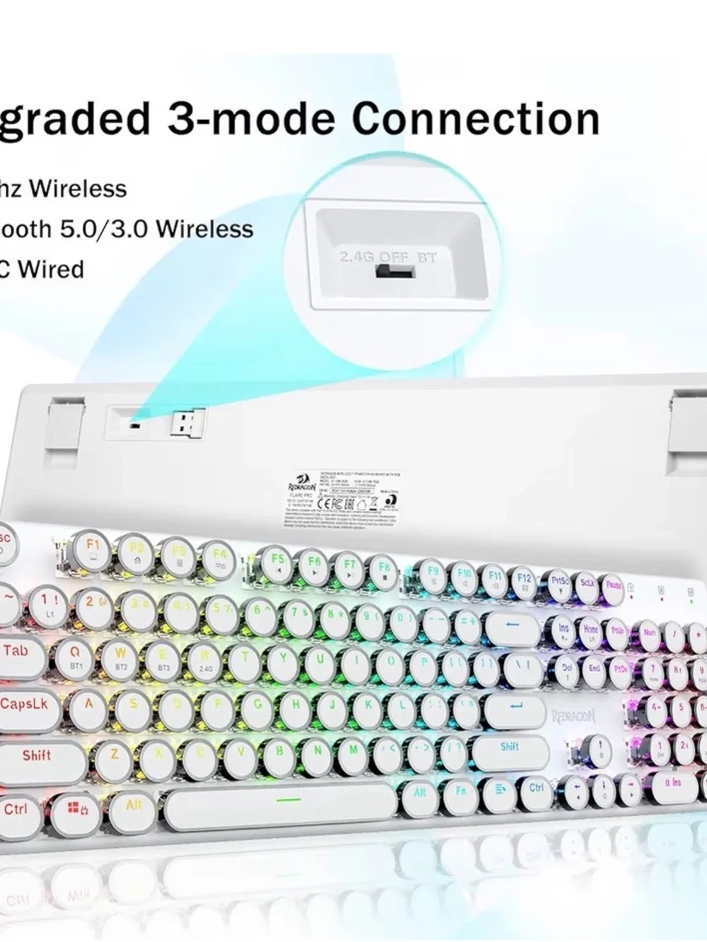 Flare Pro Wireless RGB Retro Round-Key Keyboard - White